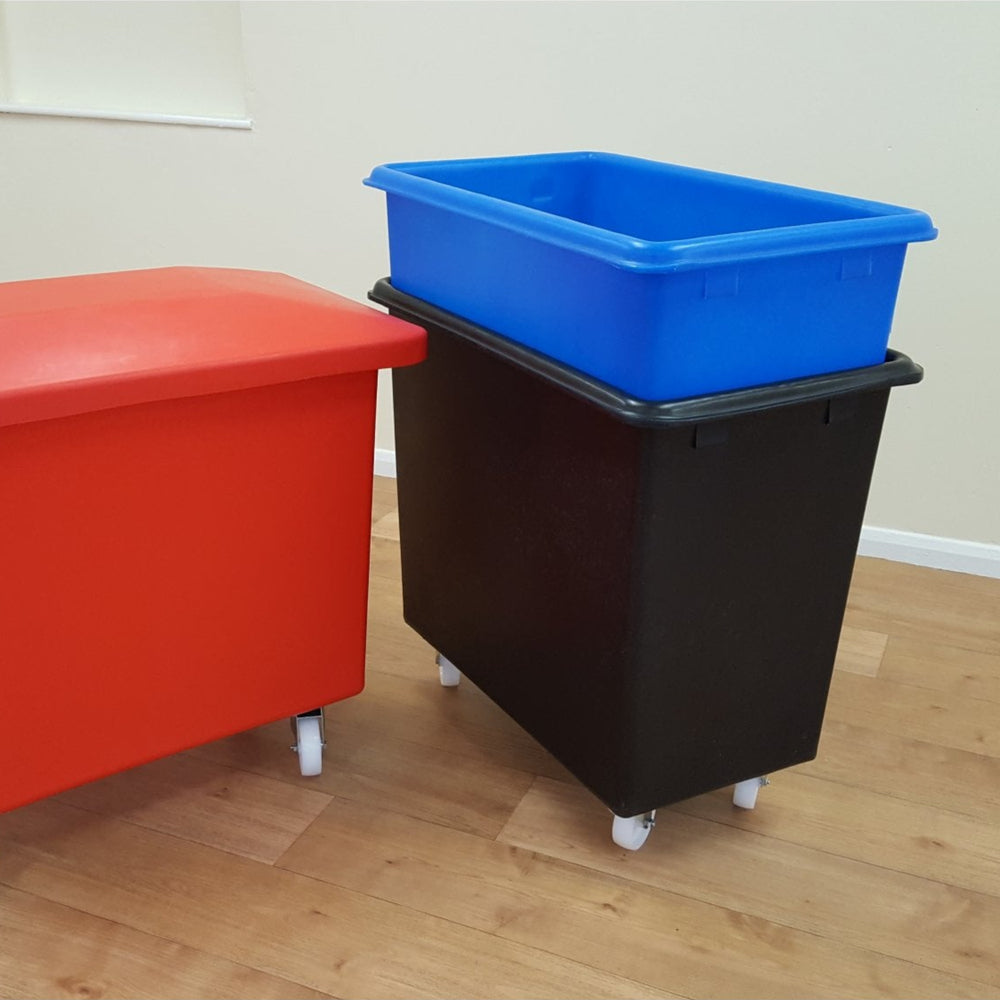 200 Litre Mobile Tapered Truck-EX-Non-Food Grade Recycled Black-EXRB0227RC-Plastic Box Shop