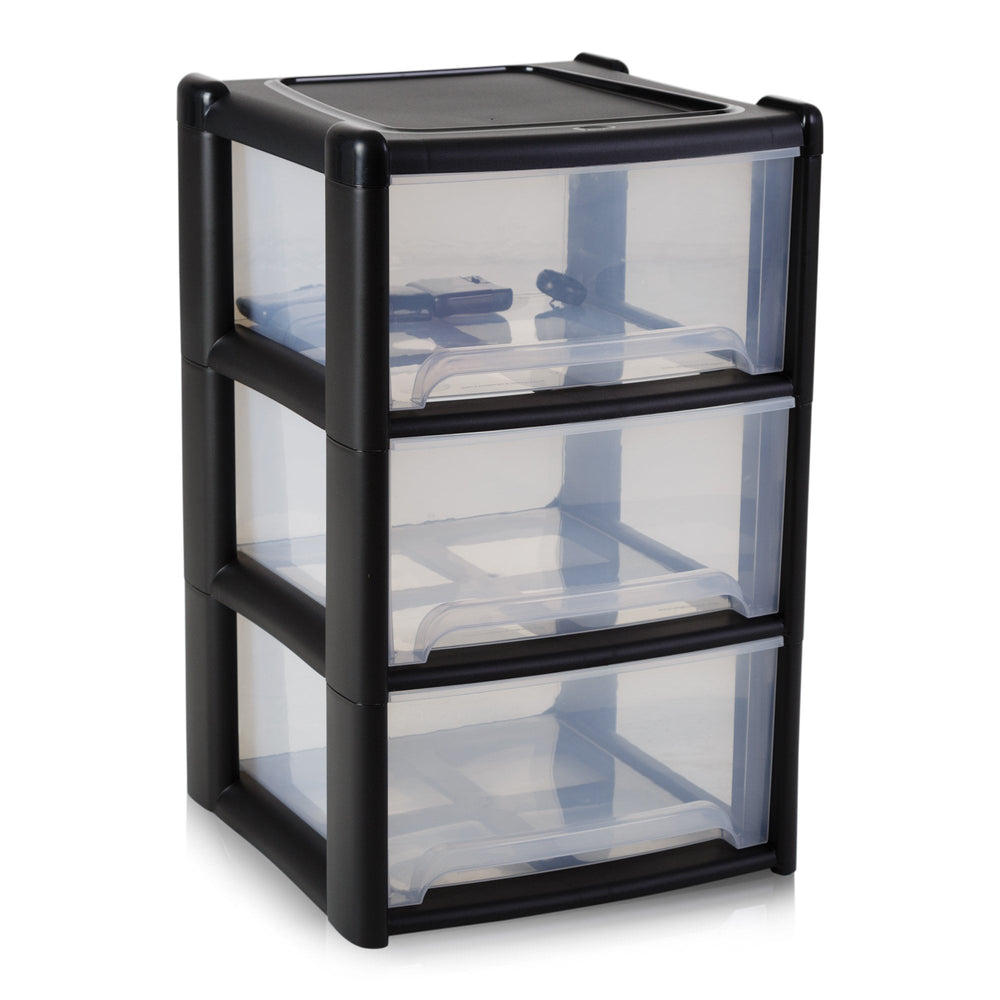 Pallet of 18 x 3-Drawer Plastic Tower Units-Wham-Recycled Black-WM3DBKP18Z-Plastic Box Shop