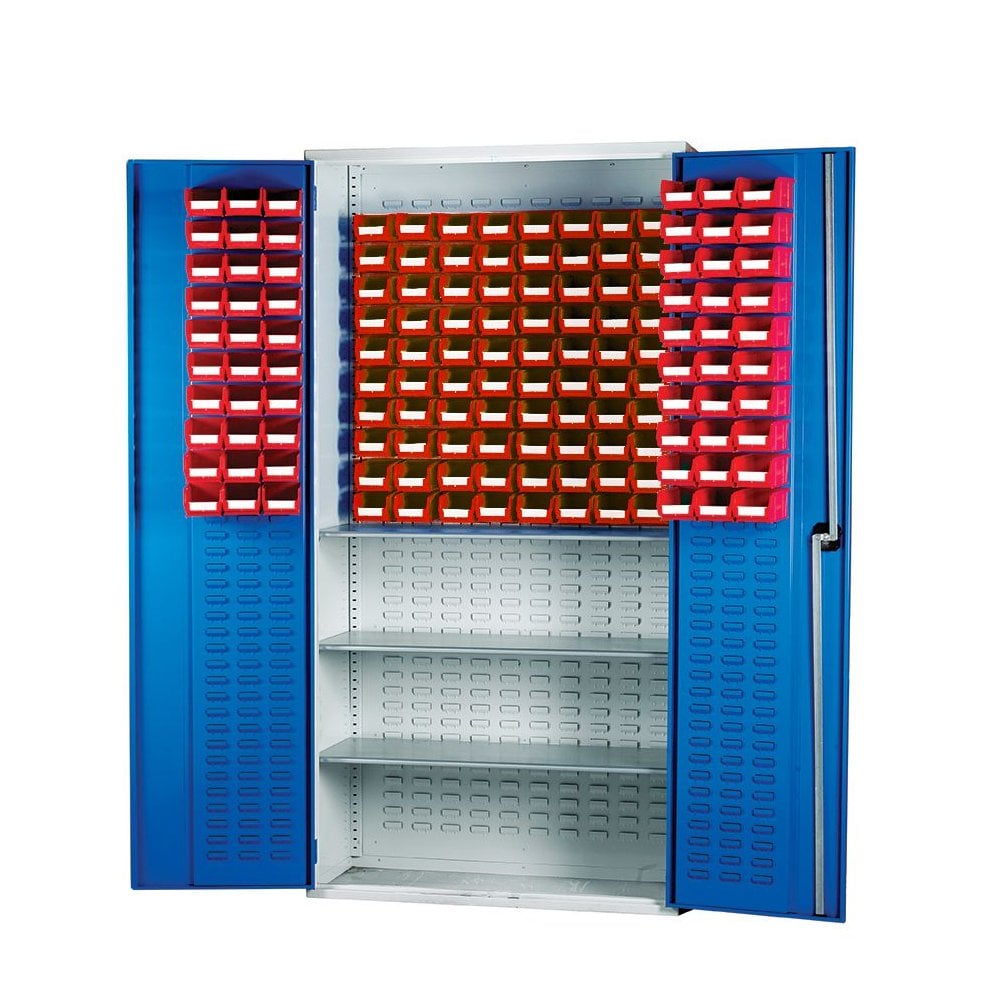 Topstore Louvred Panel Container Cabinet with 3 Shelves - 60 x TC1 and 80 x TC2-BS-Red-BS013084-Plastic Box Shop