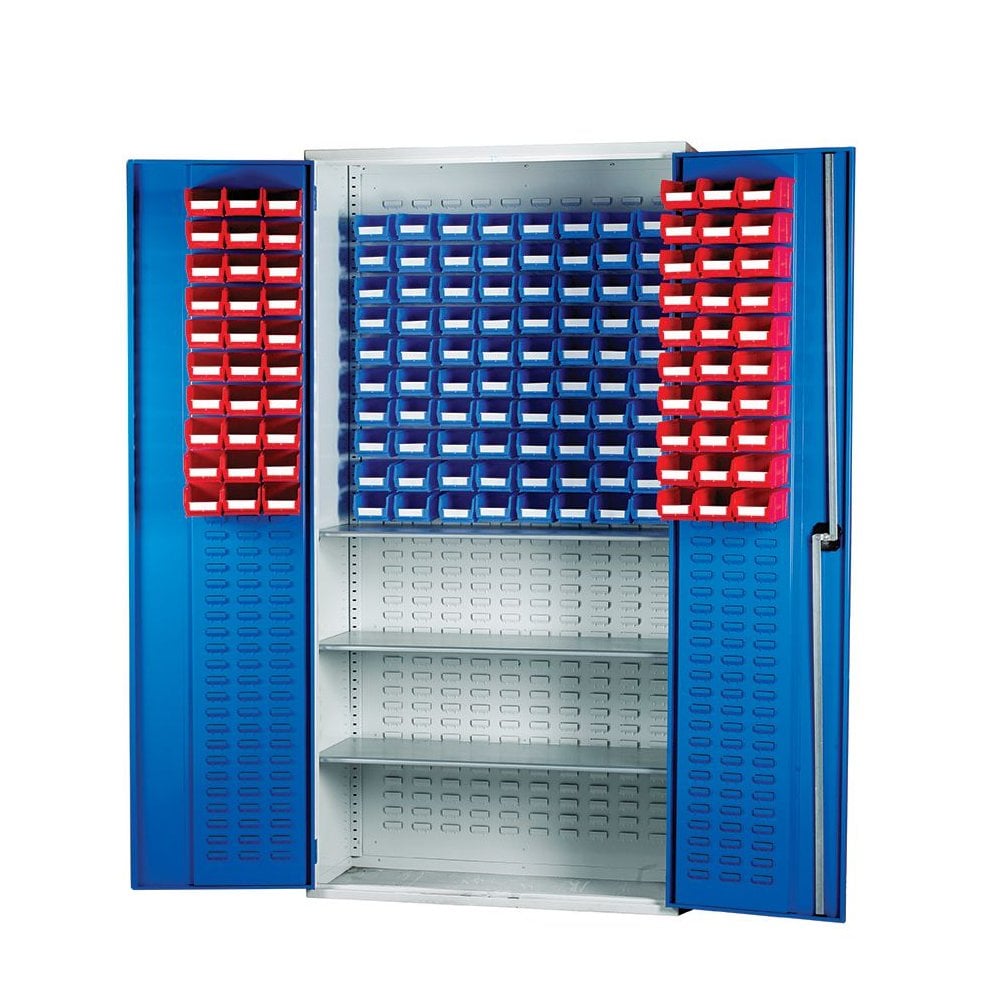 Topstore Louvred Panel Container Cabinet with 3 Shelves - 60 x TC1 and 80 x TC2-BS-Mixed Colours-BS013082-Plastic Box Shop