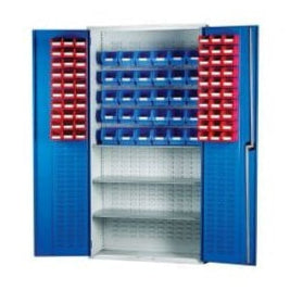 Topstore Louvred Panel Container Cabinet with 3 Shelves - 60 x TC1 and 30 x TC3-BS-Mixed Colours-BS013086-Plastic Box Shop