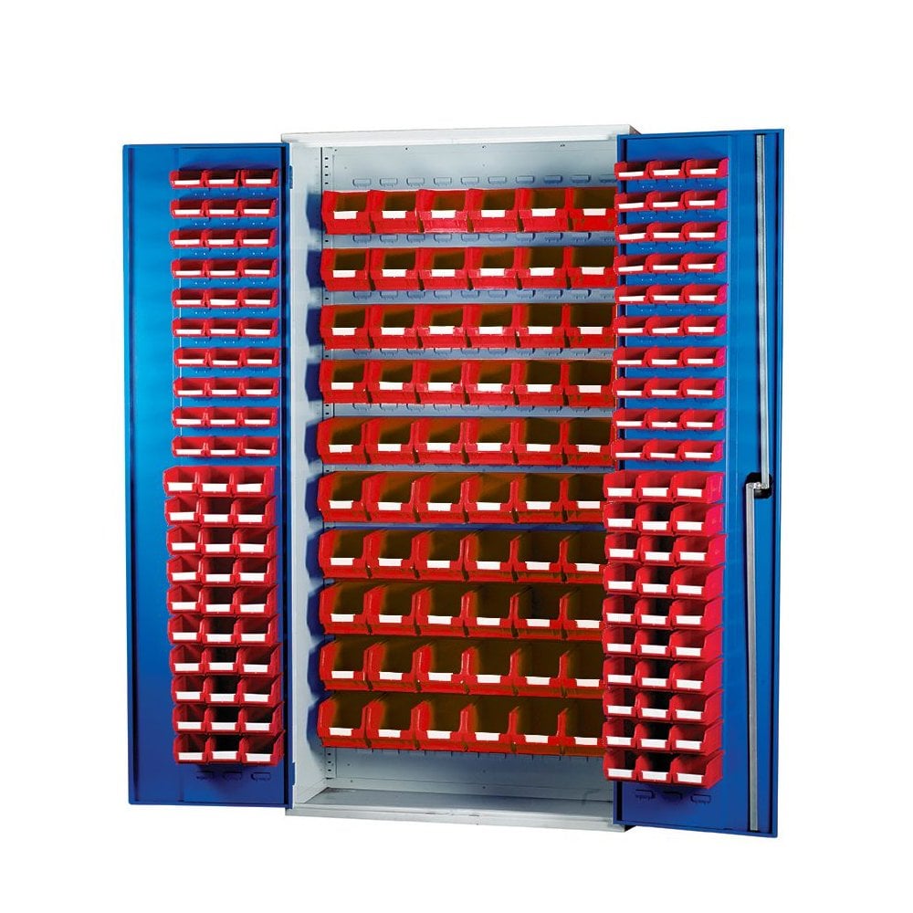 Topstore Louvred Panel Container Cabinet - with 60 x TC1, 60 x TC2 and 60 x TC3 Boxes-BS-Red-BS013072-Plastic Box Shop