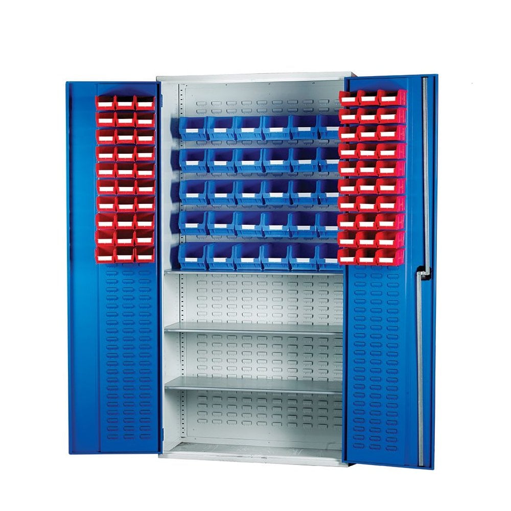 Topstore Louvred Panel Container Cabinet with 3 Shelves - 60 x TC2 and 30 x TC3 Bins-BS-Mixed Colours-BS013090-Plastic Box Shop