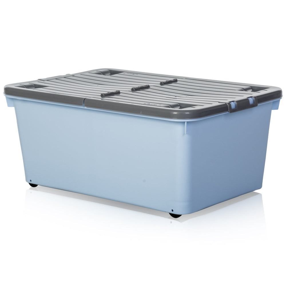 Pack of 3 x 45L Plastic Storage Boxes with Wheels and Folding Lids-Wham-Cool Blue and Steel-WM45WP3CB-Plastic Box Shop