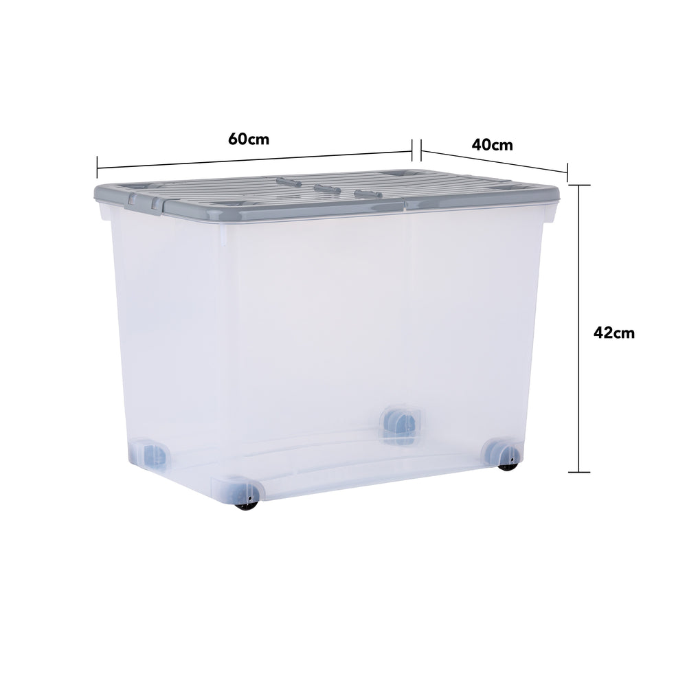 Pack of 2 x 80L Boxes with Wheels and Folding Lid Clear/Cool Grey-Wham-Plastic Box Shop