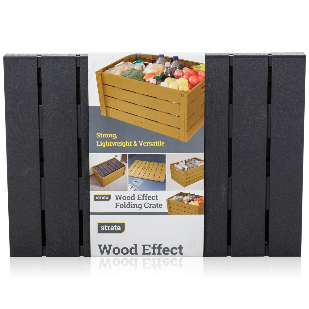 60 Litre Wood Effect Folding Collapsible Plastic Storage Crate - Grey-Strata-Plastic Box Shop