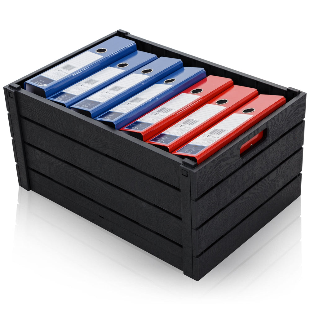 60 Litre Wood Effect Folding Collapsible Plastic Storage Crate - Grey-Strata-Plastic Box Shop