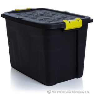 Pack of 3 x 60L Heavy Duty Storage Trunk Black/Yellow-Strata-Plastic Box Shop