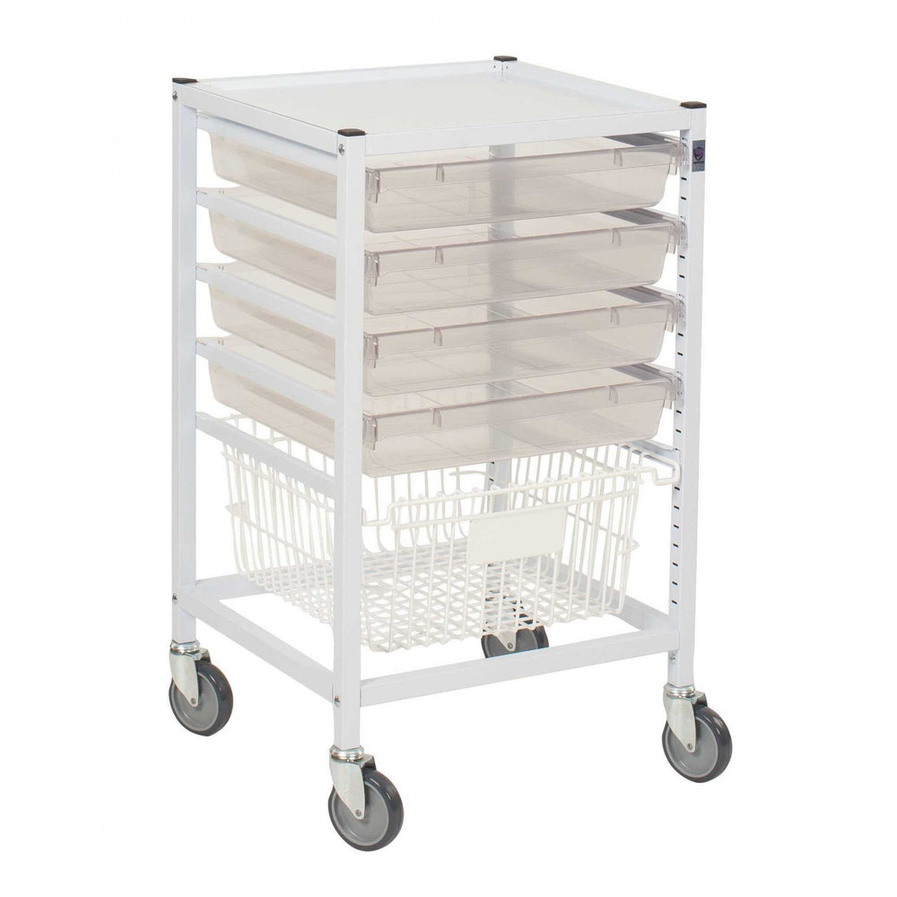 Classic Medical Trolley with 4 Trays & 1 Deep Basket Clear-Gratnells-Plastic Box Shop
