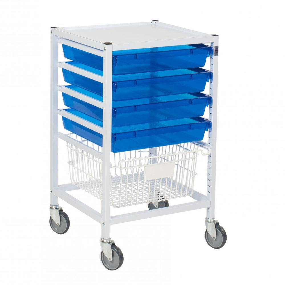Classic Medical Trolley with 4 Trays & 1 Deep Basket Clear-Gratnells-Plastic Box Shop