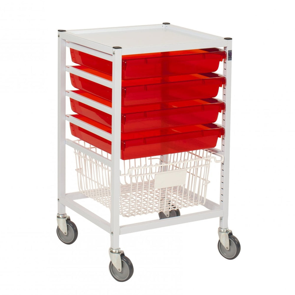 Classic Medical Trolley with 4 Trays & 1 Deep Basket Clear-Gratnells-Plastic Box Shop