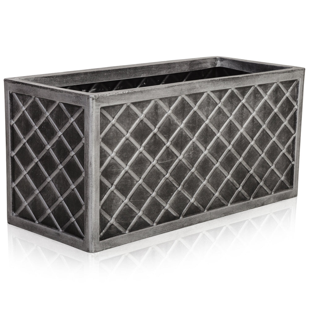 Lazio Lead Effect Trough Planter (Pewter)-Strata-Plastic Box Shop