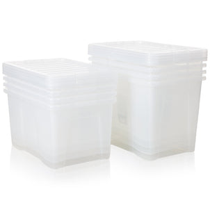Wham Crystal Mixed 4 x 80 Litre and 4 x 60 Litre Plastic Storage Boxes with Lids - Stackable & Nestable - Clear-Wham-Plastic Box Shop