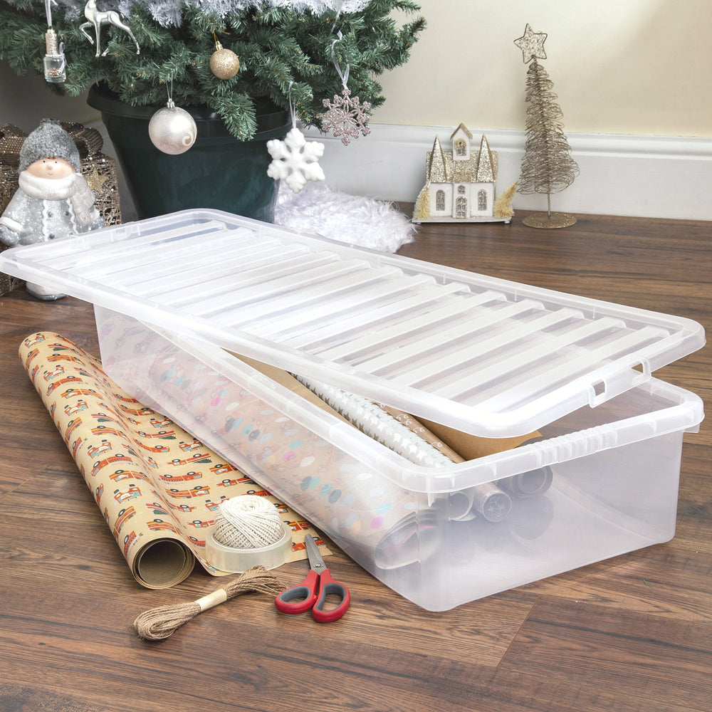 Pack of 3 x 55L Extra Long Shallow Under Bed Storage Boxes with Lids-Wham-Plastic Box Shop