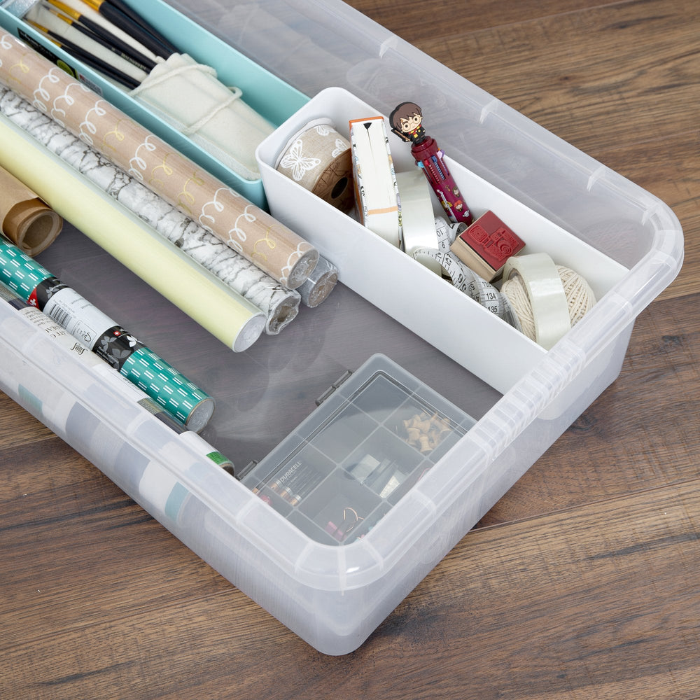 Pack of 3 x 55L Extra Long Shallow Under Bed Storage Boxes with Lids-Wham-Plastic Box Shop