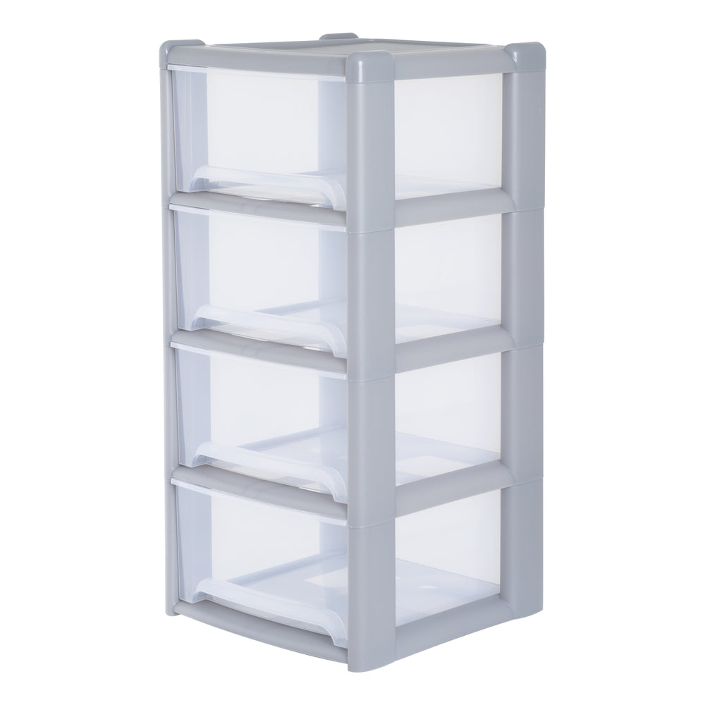 Large Deep Plastic Four Drawer Unit-Wham-Silver-WM4DST-Plastic Box Shop