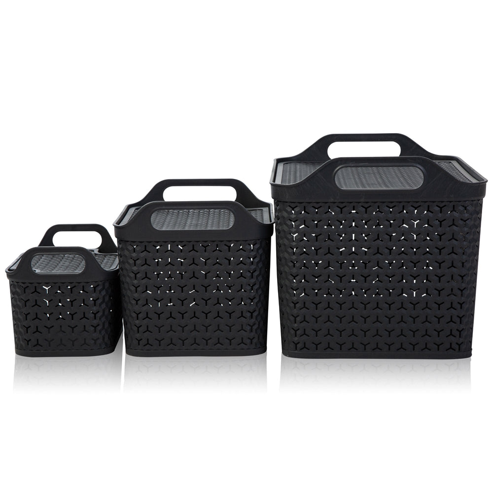 Medium Urban Style Plastic Storage Basket with Lid-Strata-Plastic Box Shop