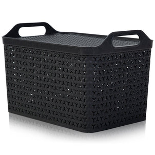 Large Urban Style Plastic Storage Basket with Lid-Strata-Charcoal-STLUBCH-Plastic Box Shop