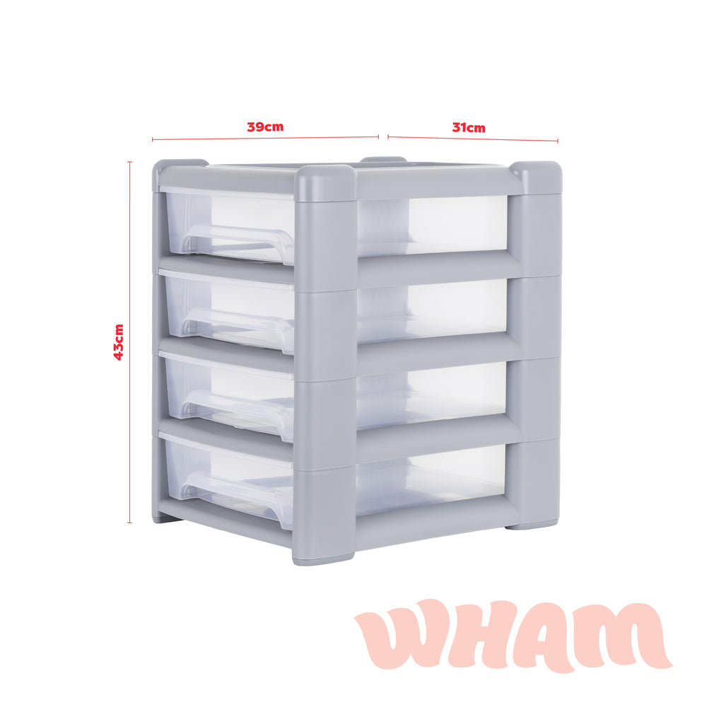 Shallow 4 Plastic Drawer Unit - Steel (16101)-Wham-Plastic Box Shop