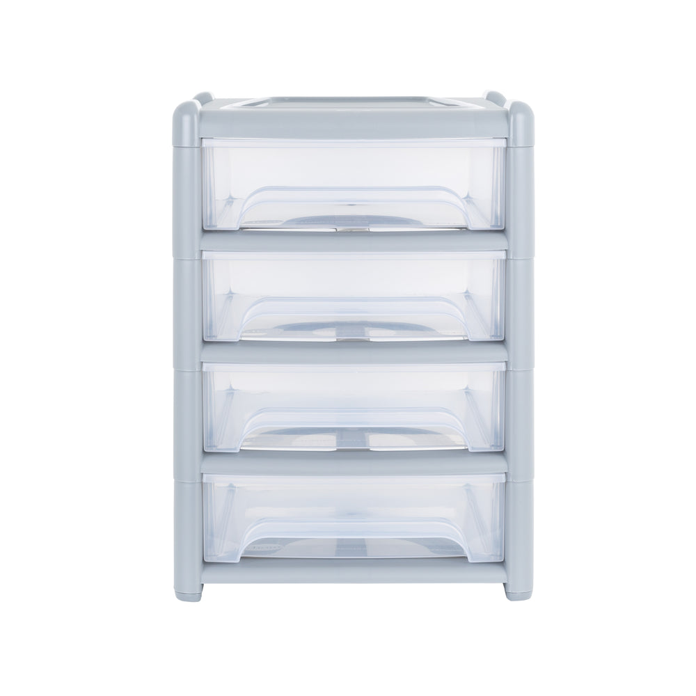 Shallow 4 Plastic Drawer Unit - Steel (16101)-Wham-Plastic Box Shop