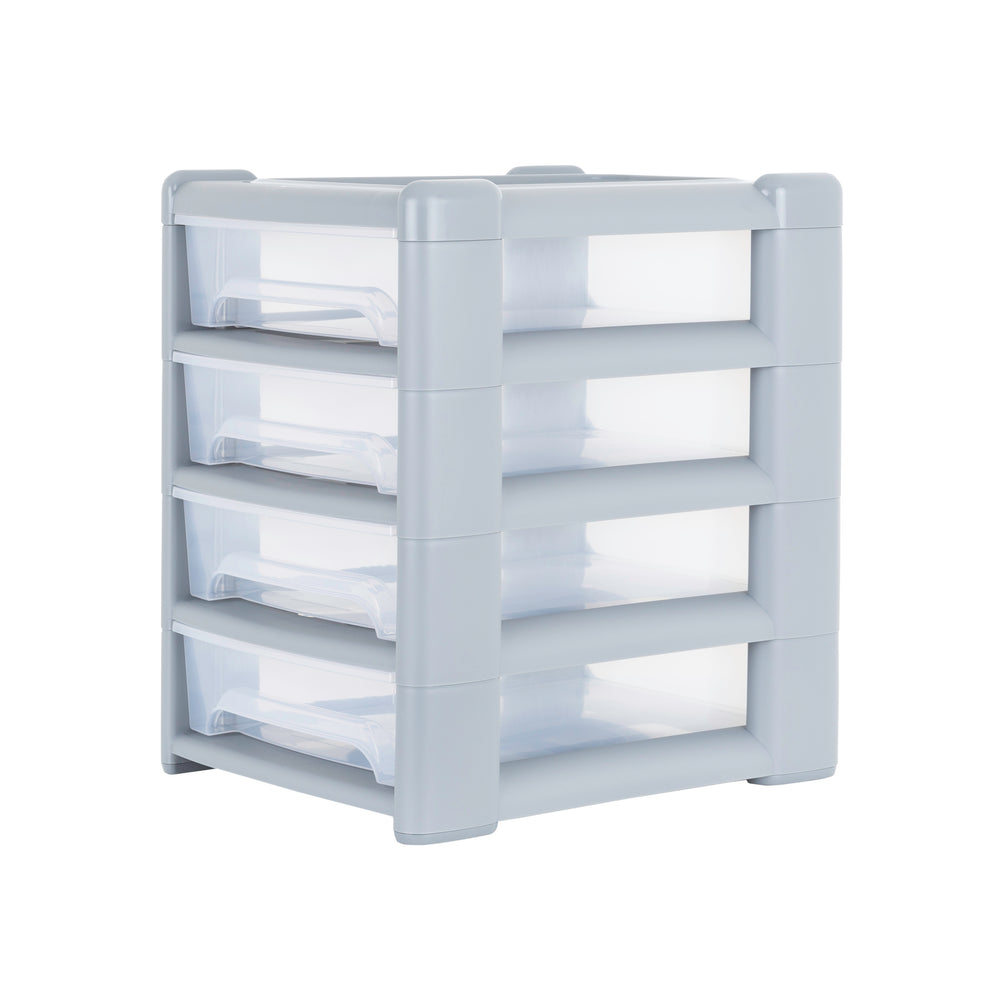 Shallow 4 Plastic Drawer Unit - Steel (16101)-Wham-Plastic Box Shop