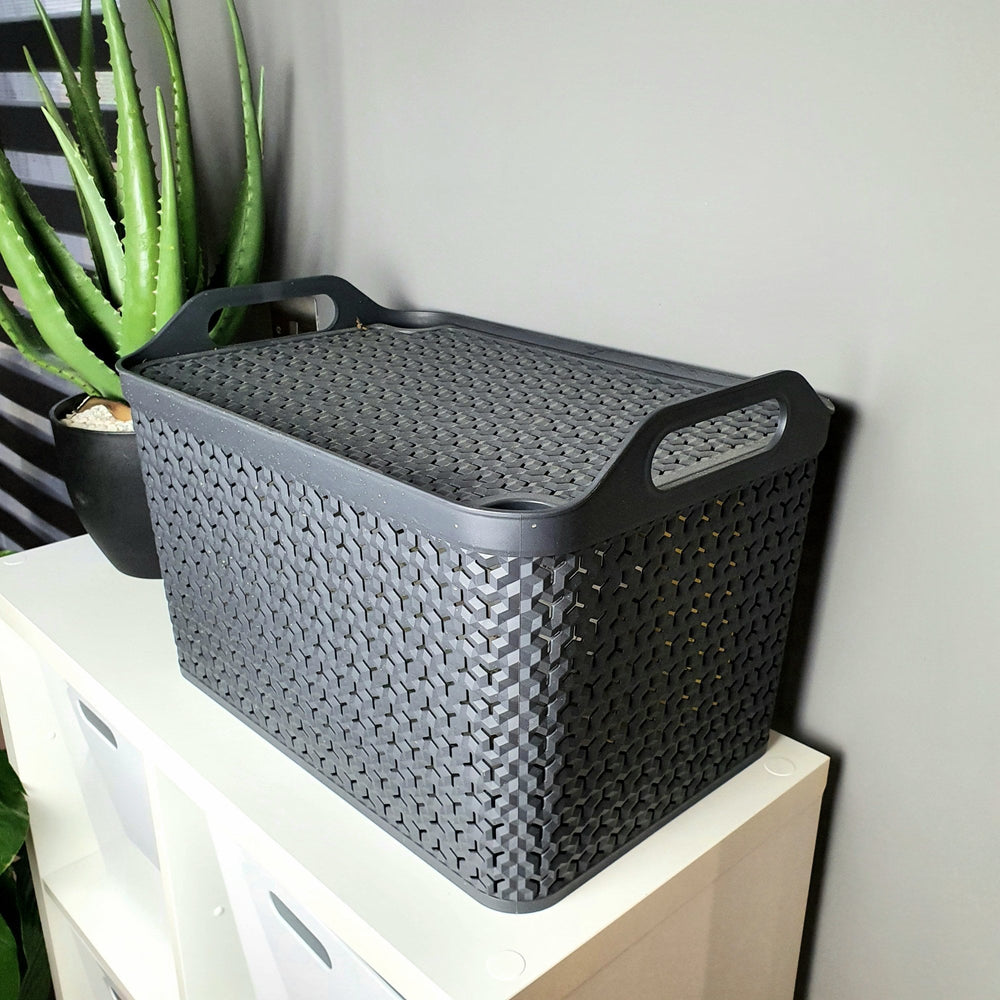 Medium Urban Style Plastic Storage Basket with Lid-Strata-Plastic Box Shop