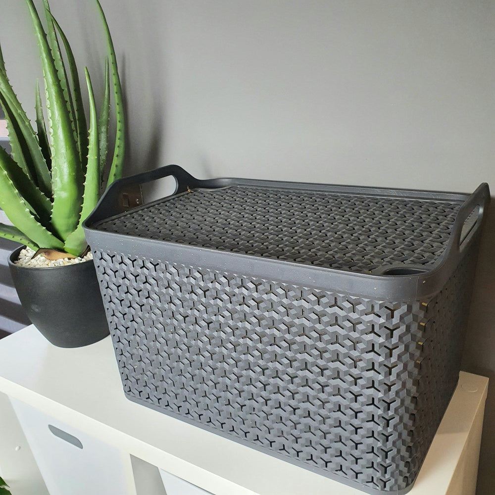 Medium Urban Style Plastic Storage Basket with Lid-Strata-Plastic Box Shop