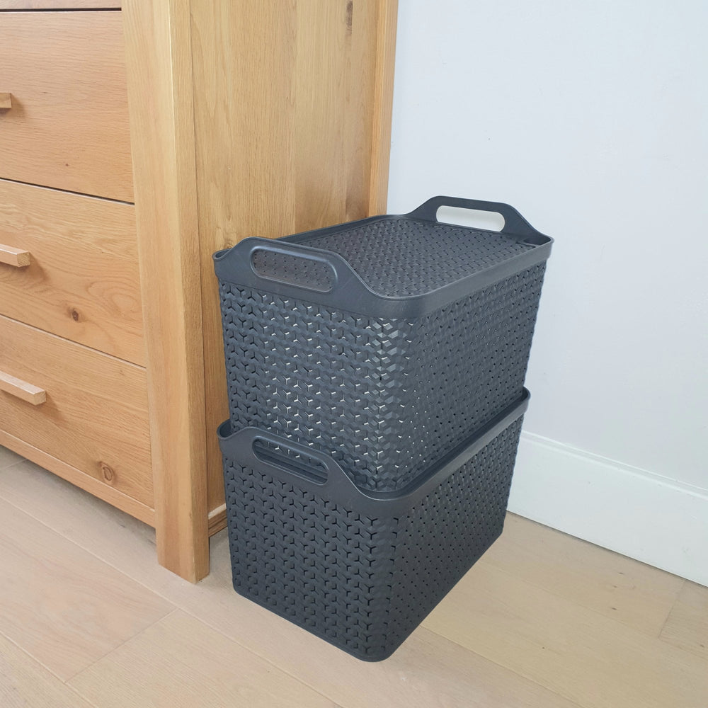 Large Urban Style Plastic Storage Basket with Lid-Strata-Plastic Box Shop