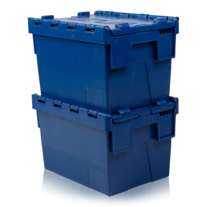 Pack of 2 x 22L Plastic Attached Lid Containers-LH-Blue-LH264P2B-Plastic Box Shop