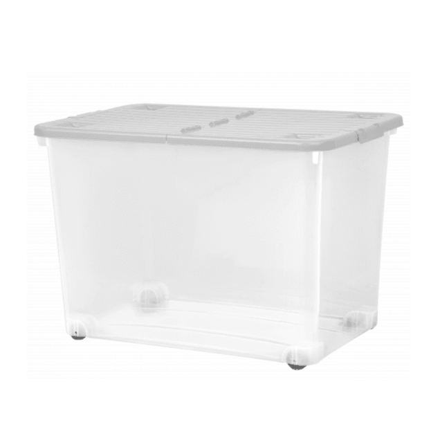 Pack of 2 x 80L Boxes with Wheels and Folding Lid Clear/Cool Grey-Wham-Plastic Box Shop