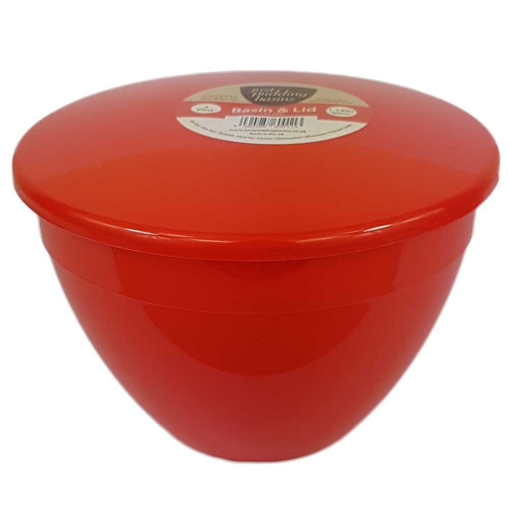 2 Pint (1.14 Litre) Steamed Pudding Bowl with Lid-PBS-Red-HP2PBR-Plastic Box Shop