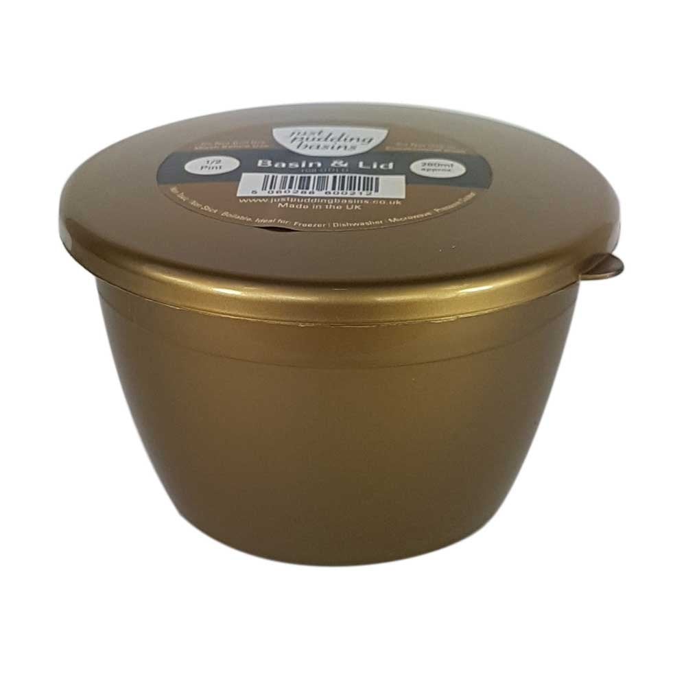 0.5 Pint (280ml) Steamed Pudding Bowl with Lid-PBS-Gold-HP0.5PBG-Plastic Box Shop