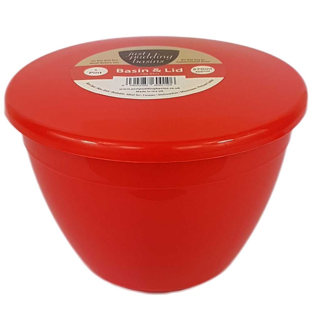1 Pint (570ml) Steamed Pudding Bowl with Lid-PBS-Red-HP1PBR-Plastic Box Shop