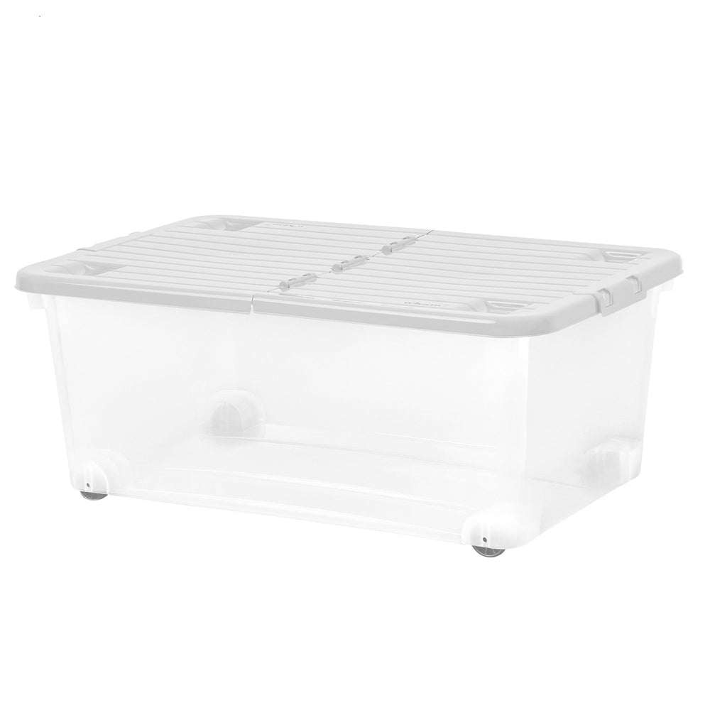 Pack of 3 x 45L Plastic Storage Boxes with Wheels and Folding Lids-Wham-Clear and Cool Grey-WM45WP3CG-Plastic Box Shop