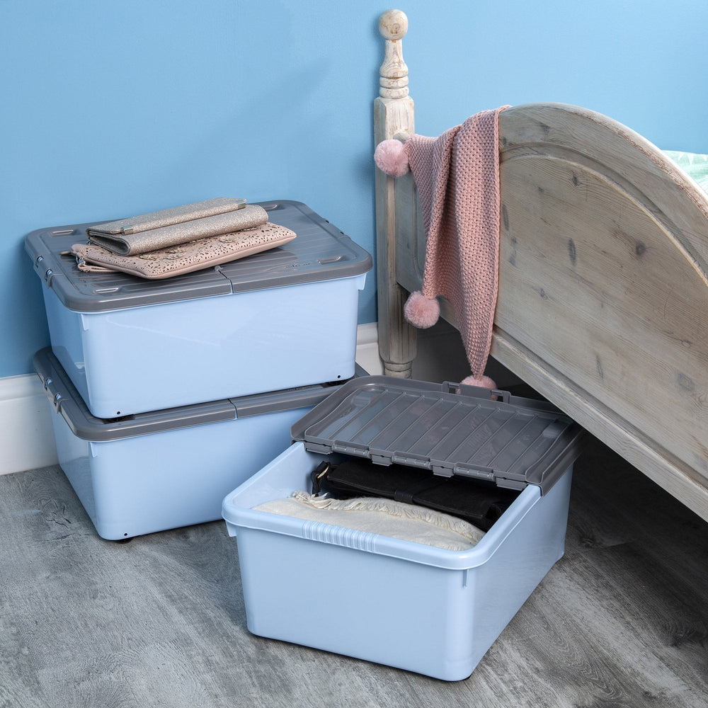 30 Litre Under Bed Plastic Box with Wheels and Folding Lid-Wham-Plastic Box Shop
