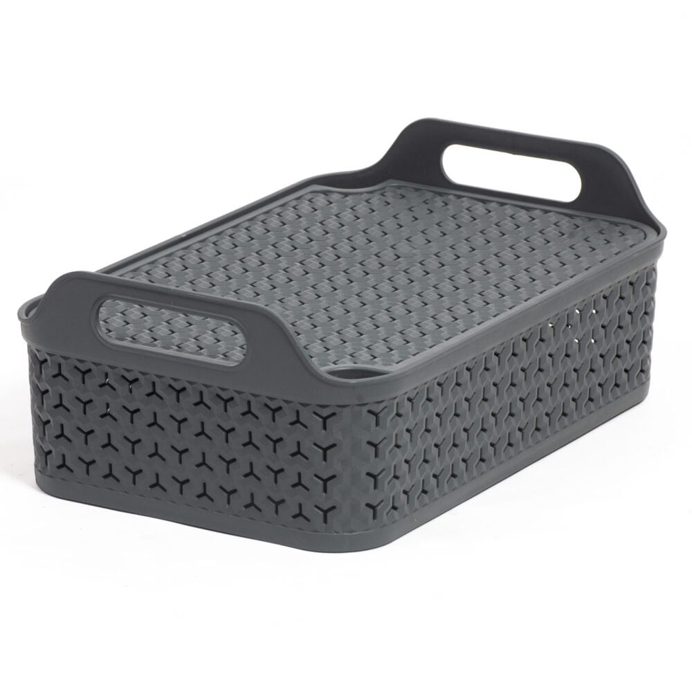 Shallow Urban Style Plastic Storage Basket with Lid – Strata-Strata-Plastic Box Shop