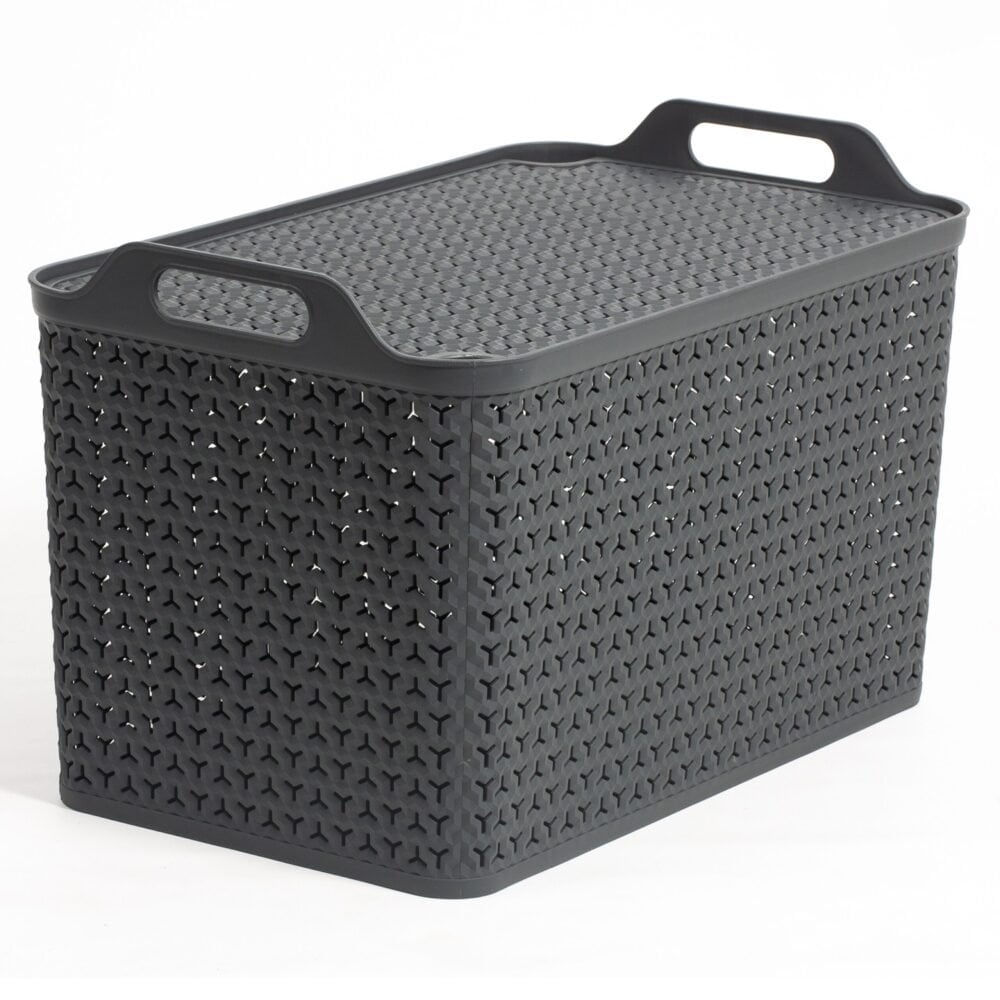 Extra Large Urban Style Plastic Storage Basket with Lid-Strata-Plastic Box Shop