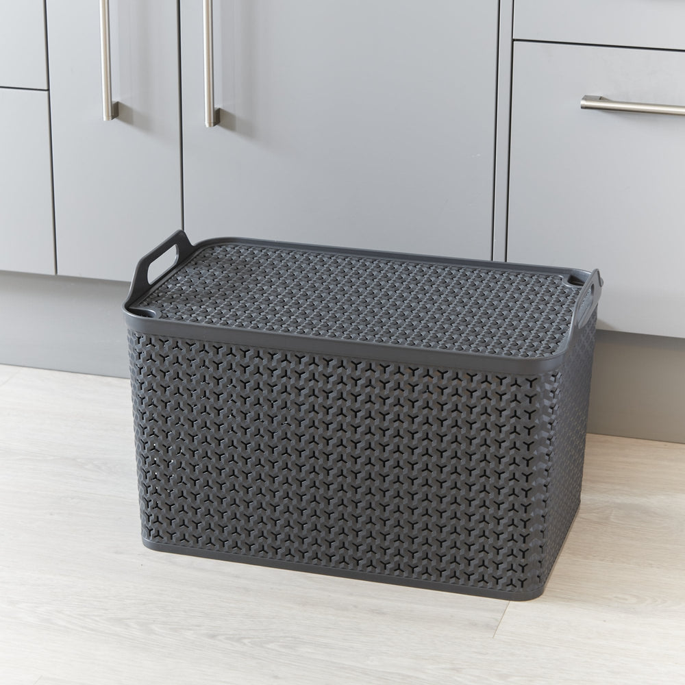 Extra Large Urban Style Plastic Storage Basket with Lid-Strata-Plastic Box Shop
