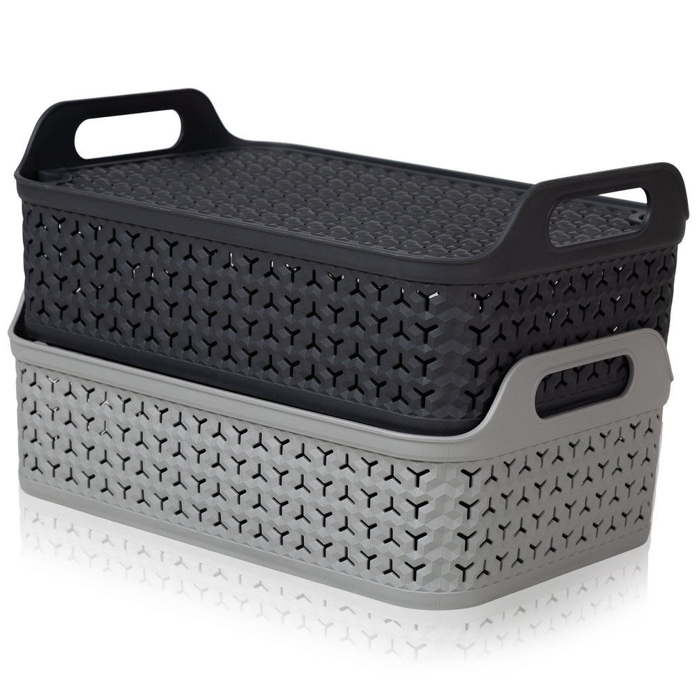 Shallow Urban Style Plastic Storage Basket with Lid – Strata-Strata-Plastic Box Shop