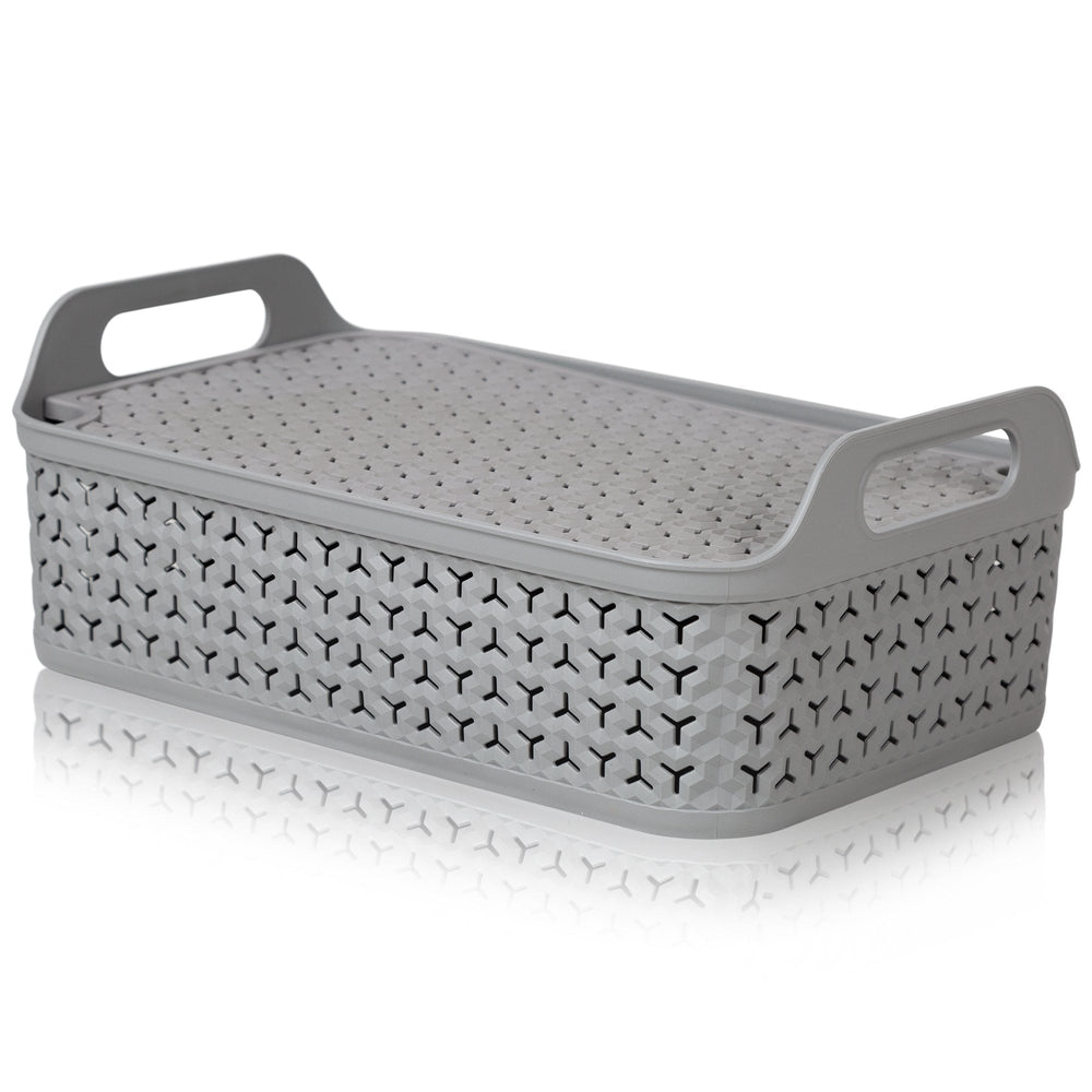 Shallow Urban Style Plastic Storage Basket with Lid – Strata-Strata-Cool Grey-STUBCGSHAL-Plastic Box Shop