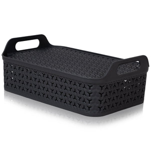 Shallow Urban Style Plastic Storage Basket with Lid – Strata-Strata-Charcoal-STUBCHSHAL-Plastic Box Shop