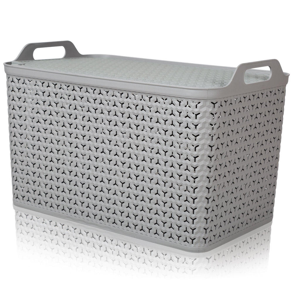 Extra Large Urban Style Plastic Storage Basket with Lid-Strata-Cool Grey-STELUBCG-Plastic Box Shop