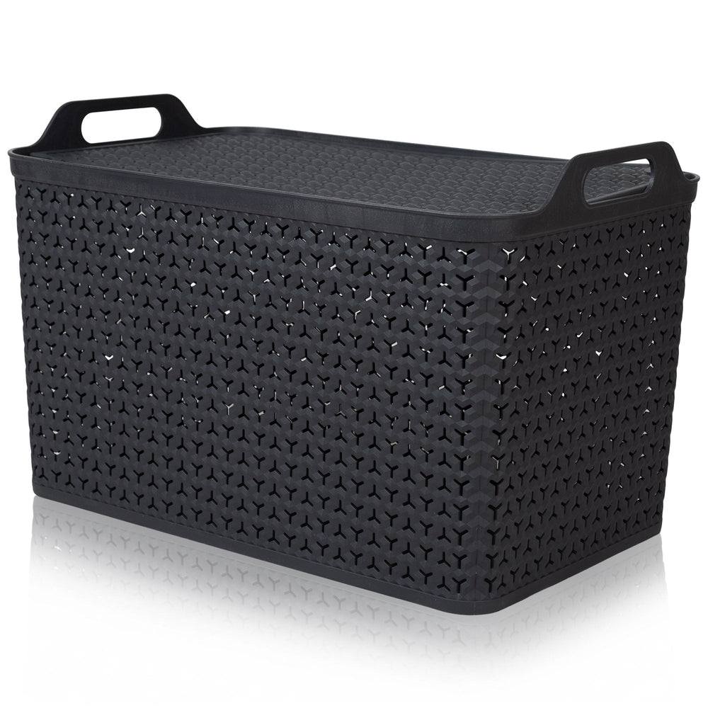 Extra Large Urban Style Plastic Storage Basket with Lid-Strata-Charcoal-STELUBCH-Plastic Box Shop