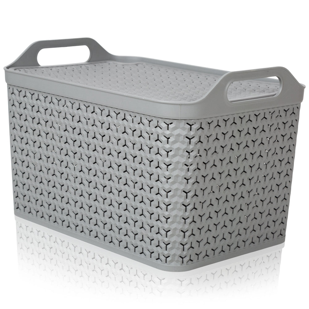 Large Urban Style Plastic Storage Basket with Lid-Strata-Cool Grey-STLUBCG-Plastic Box Shop