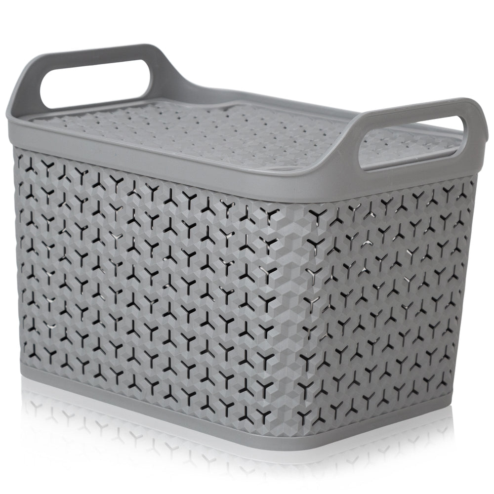 Medium Urban Style Plastic Storage Basket with Lid-Strata-Cool Grey-STMUBCG-Plastic Box Shop