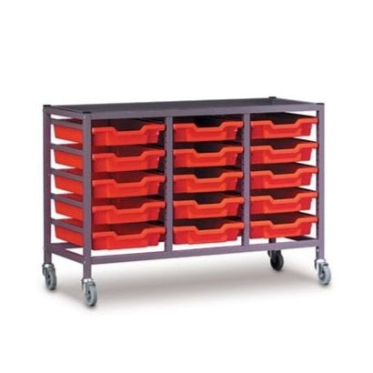 Gratnells Treble Column Adjustable Trolley with 15 Shallow Trays and Runners-Gratnells-Plastic Box Shop