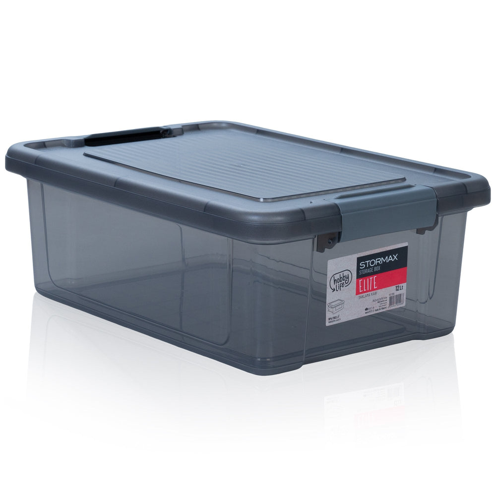 12 Litre Dark Grey Plastic Storage Box with Clip Lid – Stormax Elite-Hobby Life-Plastic Box Shop