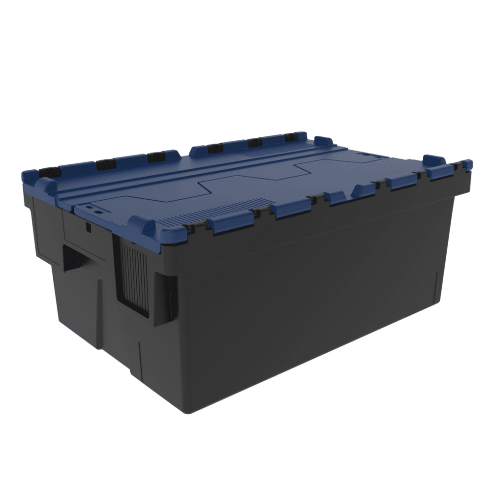 Pack of 4 x 44L Attached Lid ALC Containers (250mm high)-LH-Black and Blue Lid-LH250P4RB-Plastic Box Shop