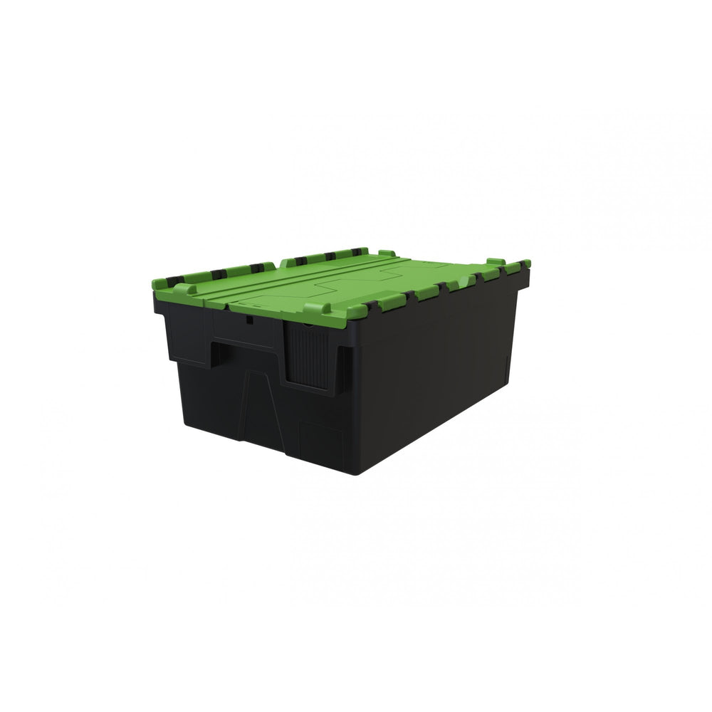 Pallet of 85 x 44 Litre Attached Lid ALC Containers (250mm high)-LH-Black and Green Lid-LH250P85RG-Plastic Box Shop