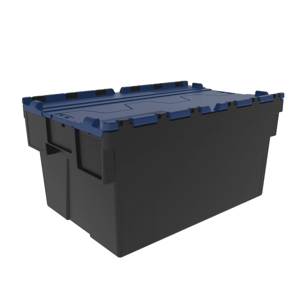 Pack of 2 x 56L Attached Lid ALC Containers (310mm high)-LH-Black and Blue Lid-LH310P2RB-Plastic Box Shop